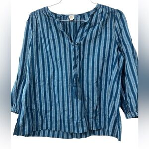 Loft Teal Striped Beach Blouse NWOT